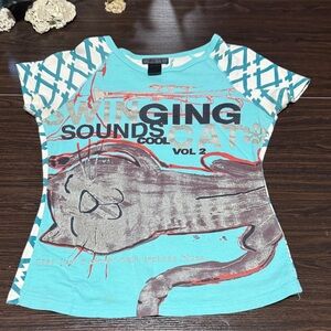 Custo Barcelona Teal Cat Graphic Tee